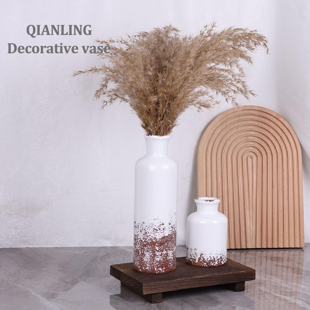 Blue Ceramic Vase Set - 3 Blue Small Vases, Farmhouse Country Flower Vase Home Decor, Living Room Decoration, Table Decoration, Fireplace Decor, and Entrance Decorations Centerpieces