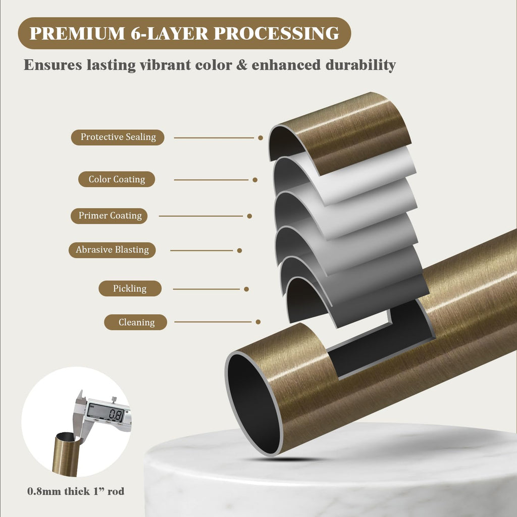 Oneach Heavy Duty Curtain Rods for Windows 72 to 144 Inch, 1 Inch Brass Gold Curtain Rod, Adjustable Length Rod with Metal Finials, Modern Decorative for Bedroom Kitchen Living Room (16 to 150 Inch)