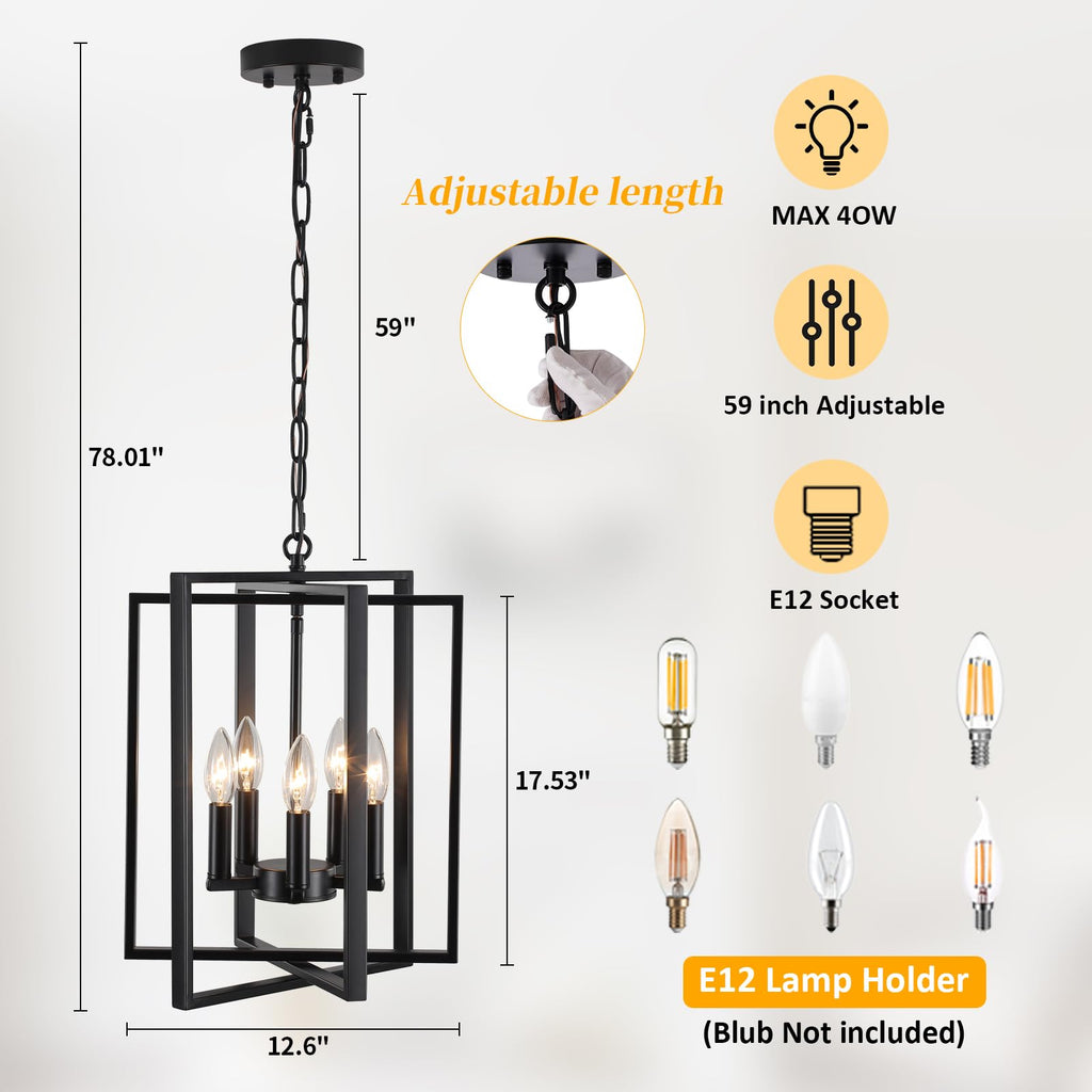 Black Gold Chandelier for Dining Room, Modern Farmhouse 3 Light Entryway Pendant Light Fixture Adjustable Geometric Industrial Rustic Foyer Light for Living Room Kitchen Island Hallway Bedroom
