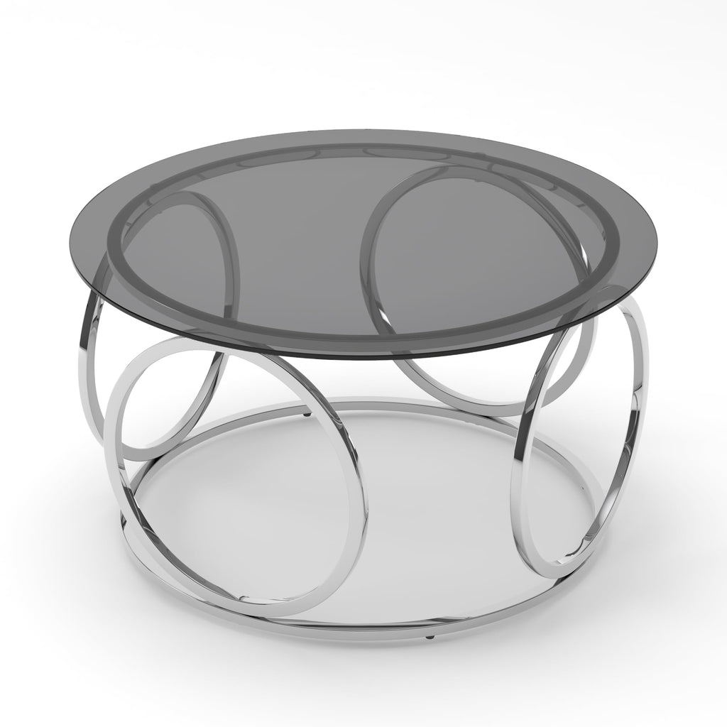 32" Tempered Glass Round Coffee Table Modern Gold Frame Ring Base Single-Layer Circle Living Room Center Tables