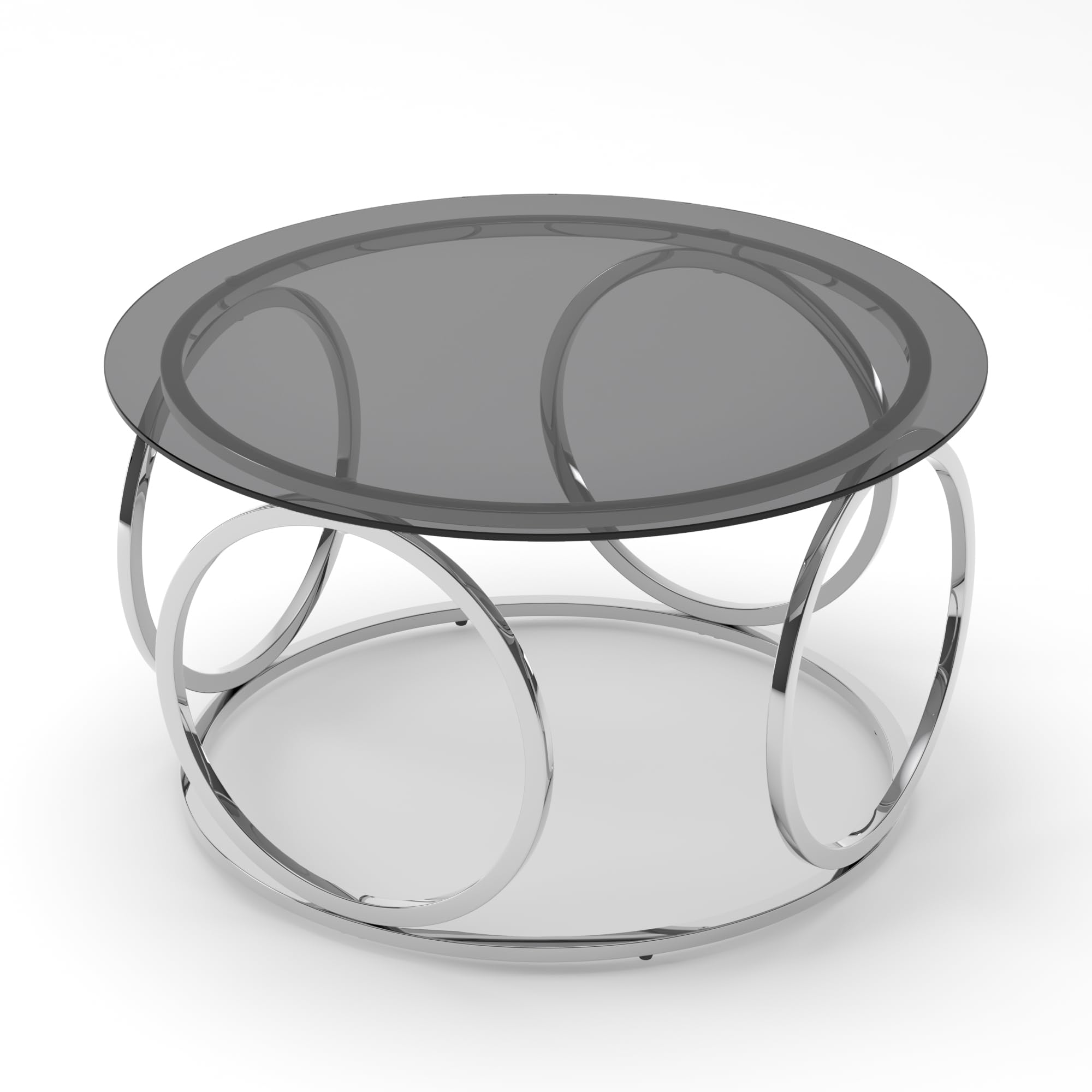 32" Tempered Glass Round Coffee Table Modern Gold Frame Ring Base Single-Layer Circle Living Room Center Tables