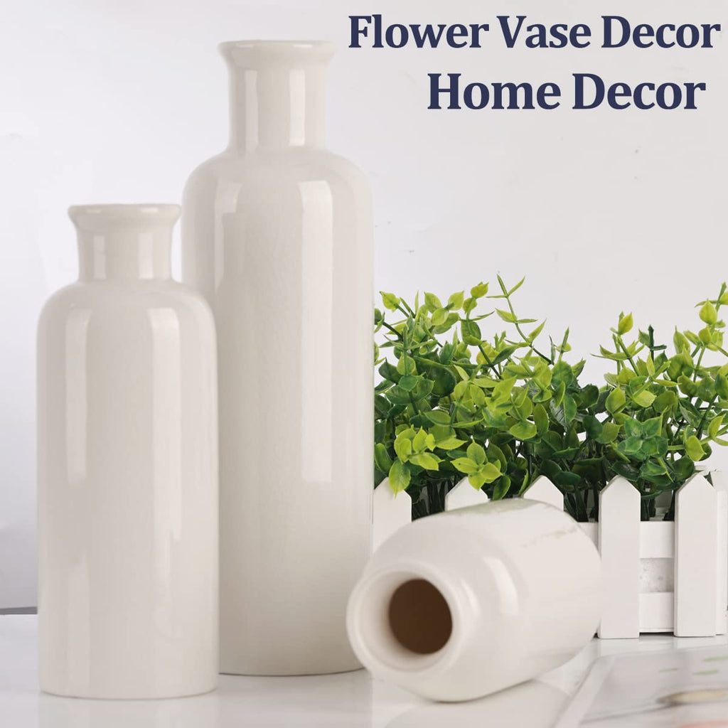 Blue Ceramic Vase Set - 3 Blue Small Vases, Farmhouse Country Flower Vase Home Decor, Living Room Decoration, Table Decoration, Fireplace Decor, and Entrance Decorations Centerpieces