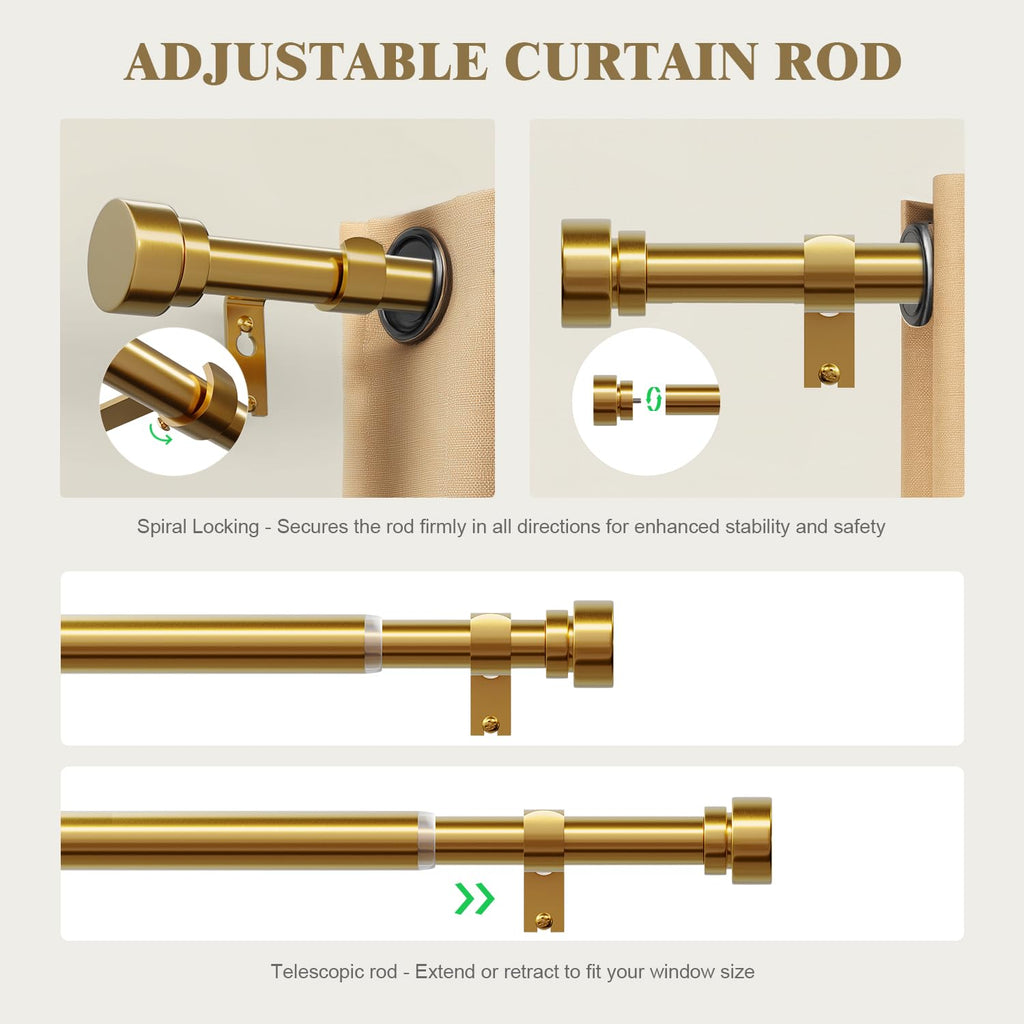 Oneach Heavy Duty Curtain Rods for Windows 72 to 144 Inch, 1 Inch Brass Gold Curtain Rod, Adjustable Length Rod with Metal Finials, Modern Decorative for Bedroom Kitchen Living Room (16 to 150 Inch)