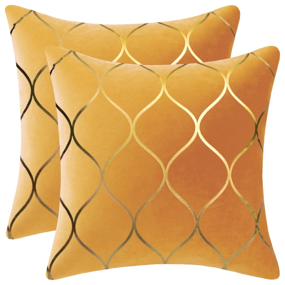 DEZENE 12x20 Inch Gold Velvet Throw Pillow Covers: 2 Pack Rectangular Decorative Pillow Cases for Bedroom Sofa Couch Living Room, Black