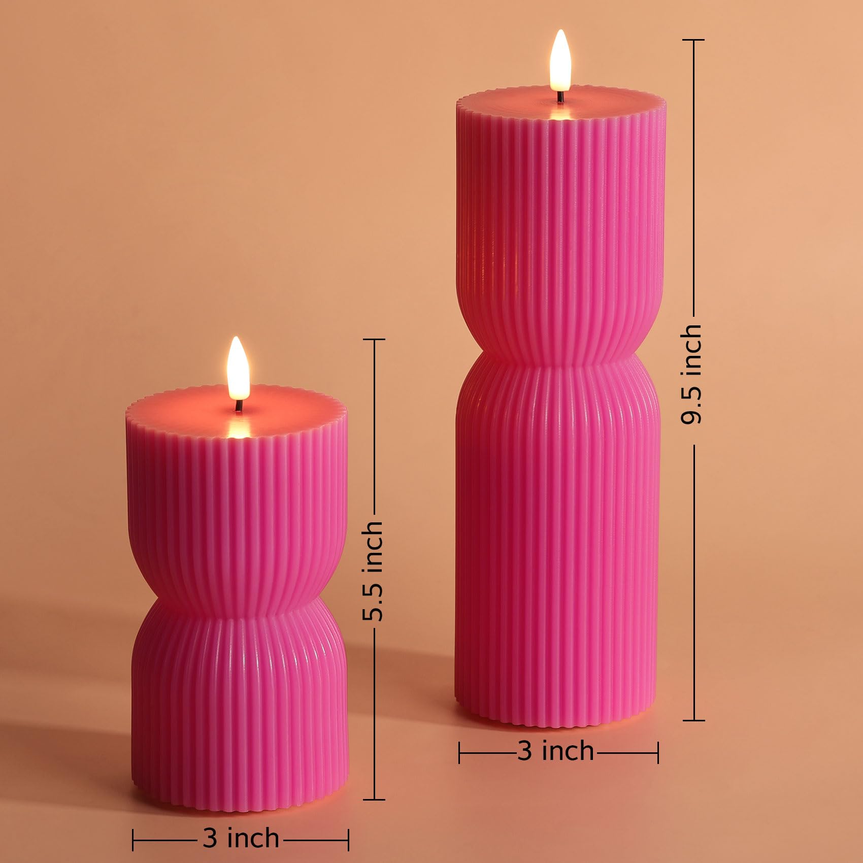 Olive Green Ribbed Flameless Pillar Candles with Remote, LED Candles Battery Operated Flickering Real Wax Set of 2