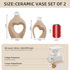 Zormon White Vases for Decor, Heart Shaped Ceramic Vase Set of 2, Nordic Heart Shaped Vases, Minimalist Decorative Vase for Table Centerpiece Wedding Dining Living Room Office House Decoration
