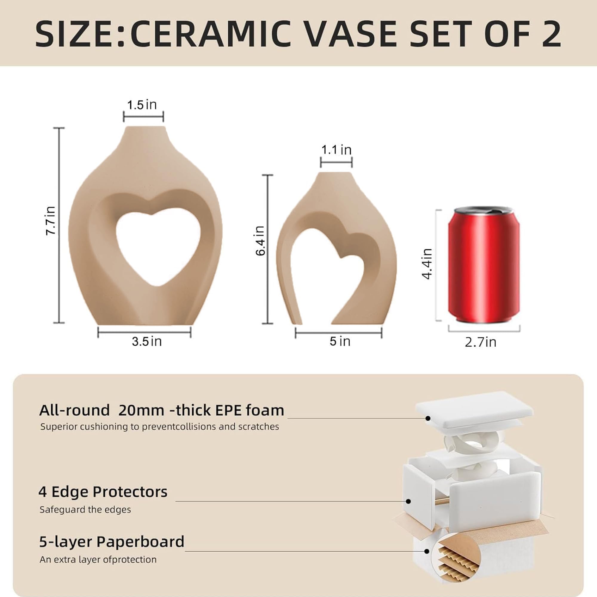 Zormon White Vases for Decor, Heart Shaped Ceramic Vase Set of 2, Nordic Heart Shaped Vases, Minimalist Decorative Vase for Table Centerpiece Wedding Dining Living Room Office House Decoration