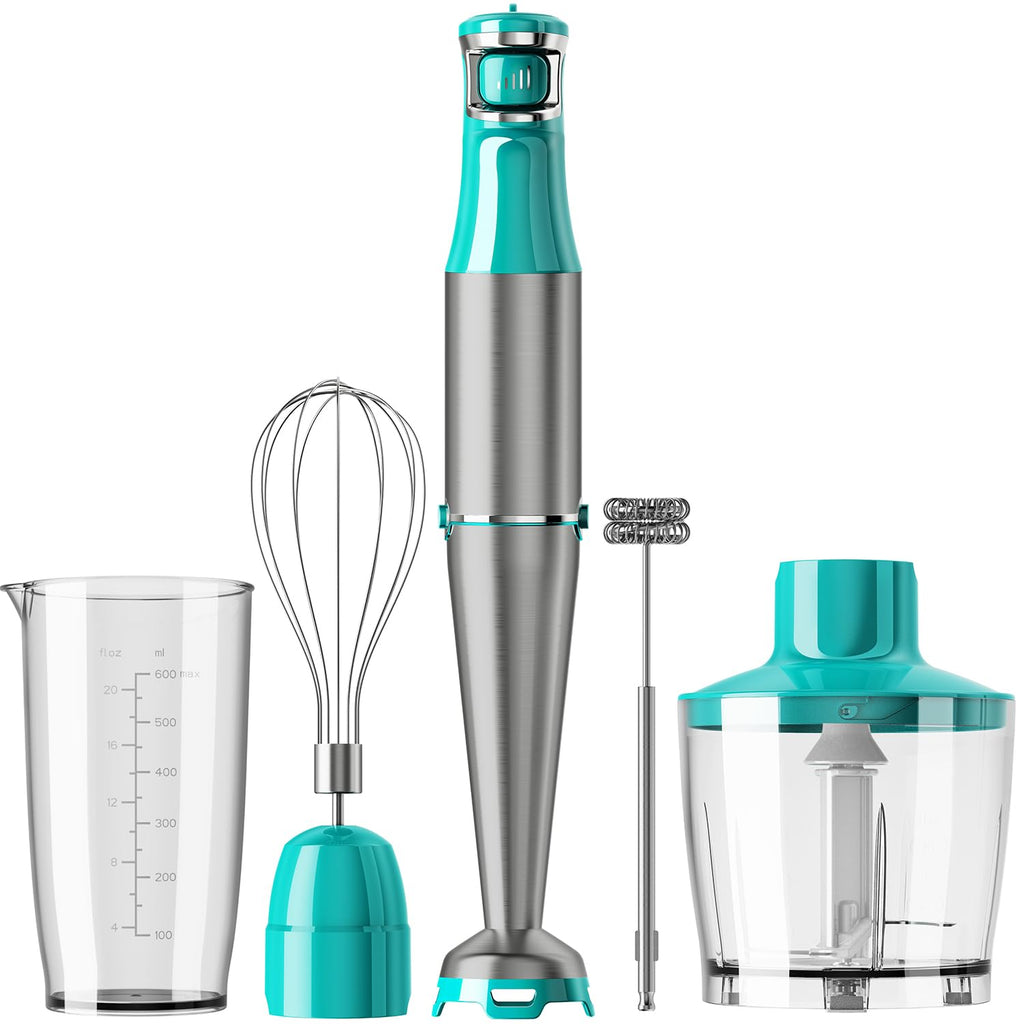 Turelar Immersion Blender Handheld Corded Hand Blenders Set 1100W, Trigger Variable Speed 5 in 1 Stick Emulsifier with Chopper, Whisk and Frother for Soup, Baby Food and Smoothies, Navy Blue