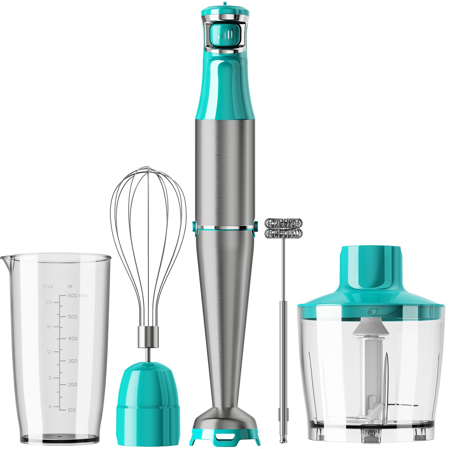 Turelar Immersion Blender Handheld Corded Hand Blenders Set 1100W, Trigger Variable Speed 5 in 1 Stick Emulsifier with Chopper, Whisk and Frother for Soup, Baby Food and Smoothies, Navy Blue