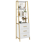 HITHOS Black Gold 4-Tier Bookshelf, Tall Bookcase with 3 Wooden Drawers, Modern Ladder Book Shlef Storage Organizer for Living Room, Entryway, Office
