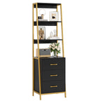 HITHOS Black Gold 4-Tier Bookshelf, Tall Bookcase with 3 Wooden Drawers, Modern Ladder Book Shlef Storage Organizer for Living Room, Entryway, Office