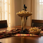 Lescafita African Woman Sculpture with Gold Leaf Bowl, Handmade Resin Figurine, Exotic Tribal Art Statue for Living Room, Dining Table, or Entryway Decoration