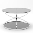 32" Tempered Glass Round Coffee Table Modern Gold Frame Ring Base Single-Layer Circle Living Room Center Tables