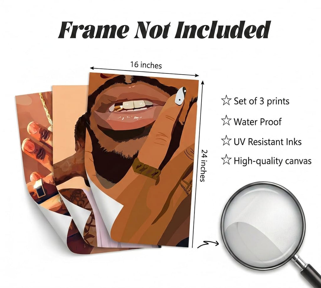 3 Pcs Black Gold Woman Canvas Wall Art African American Black Girl Wall Decor Pictures Abstract Black Gold Female Poster Print Artwork for Living Room Bedroom Scene Home Decoration Prepare To Hang