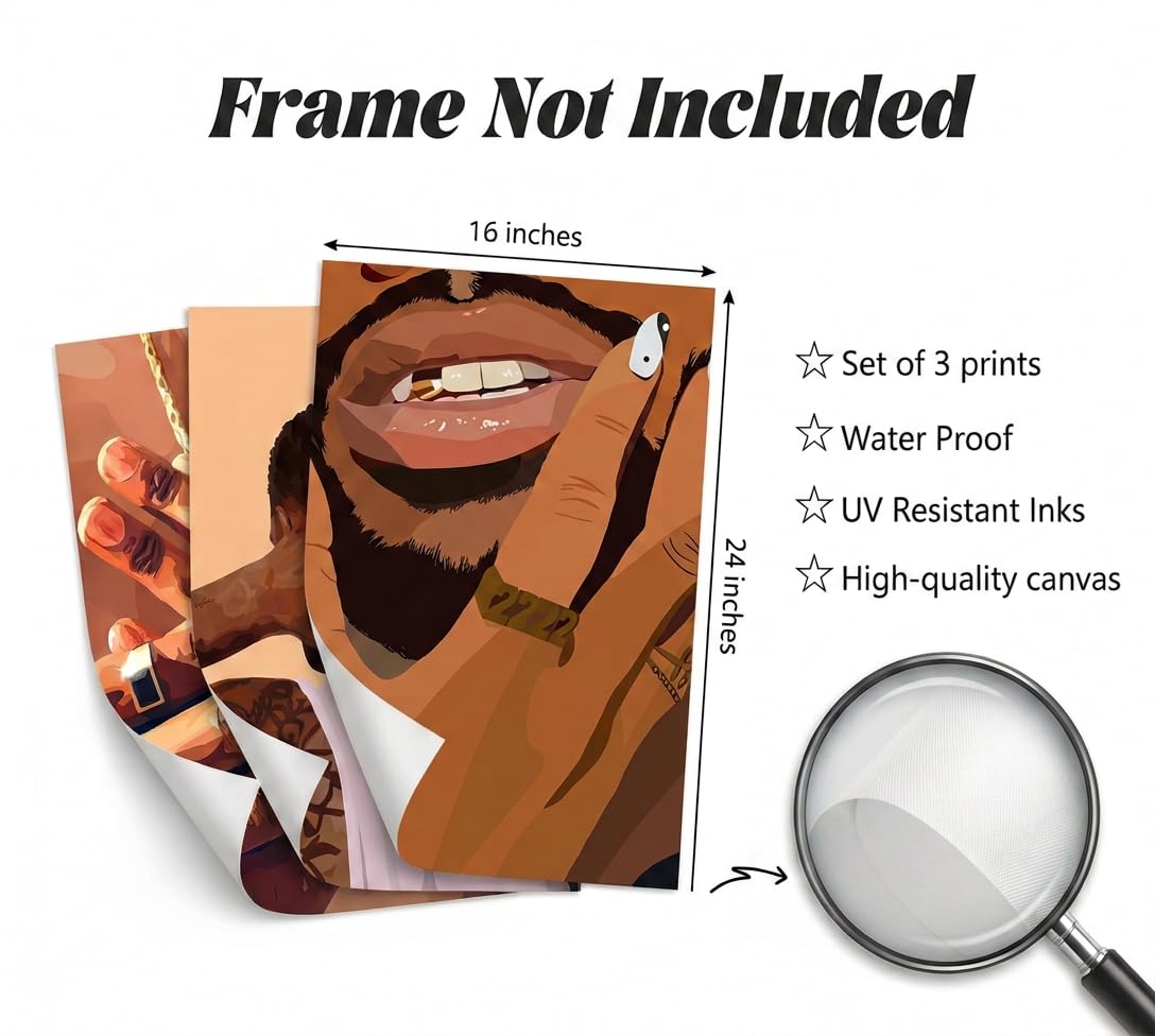 3 Pcs Black Gold Woman Canvas Wall Art African American Black Girl Wall Decor Pictures Abstract Black Gold Female Poster Print Artwork for Living Room Bedroom Scene Home Decoration Prepare To Hang
