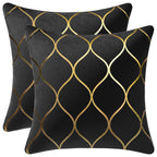 DEZENE 12x20 Inch Gold Velvet Throw Pillow Covers: 2 Pack Rectangular Decorative Pillow Cases for Bedroom Sofa Couch Living Room, Black