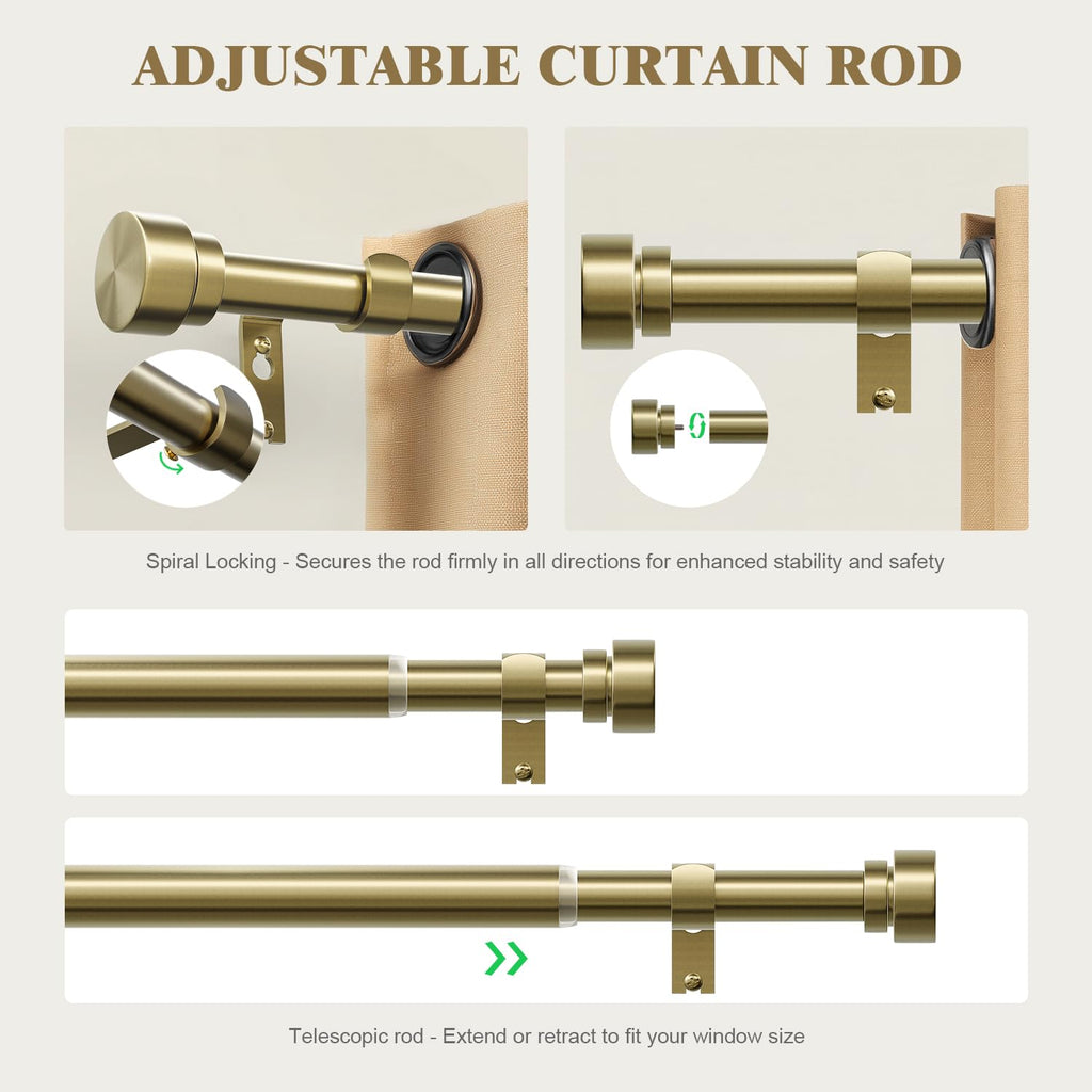 Oneach Heavy Duty Curtain Rods for Windows 72 to 144 Inch, 1 Inch Brass Gold Curtain Rod, Adjustable Length Rod with Metal Finials, Modern Decorative for Bedroom Kitchen Living Room (16 to 150 Inch)
