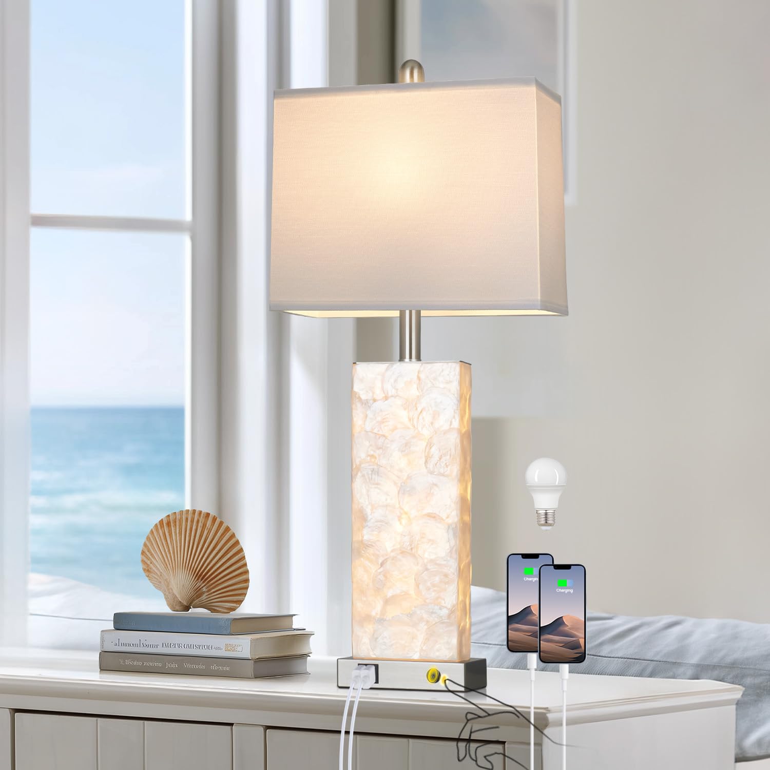 29" Gold Modern Table Lamps Set of 2, 3-Way Dimmable Touch Lamps for Nightstand with USB A+C & Outlets,Brass Lamps for Living Room, Bedroom, Nightstand, Entryway(2 Bulbs Included)