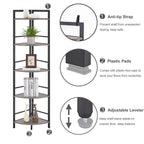 BON AUGURE 5-Tier Corner Ladder Shelf Stand, Black Metal Wood Corner Bookshelf, Narrow Tall Display Bookcase Shelving Unit for Living Room, Home Office, Small Space (Rustic Oak)