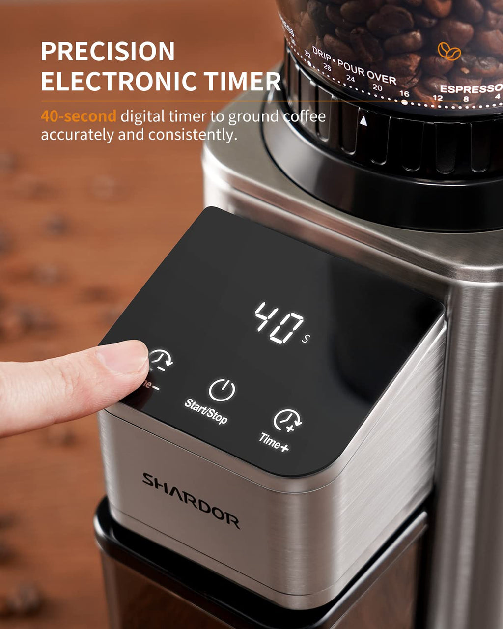 SHARDOR Professional Conical Burr Coffee Grinder, Coffee Bean Grinder with 48 Grind Settings for Espresso, Drip & French Press, Upgraded Anti-Static Technology, Precision Timer, Stainless Steel