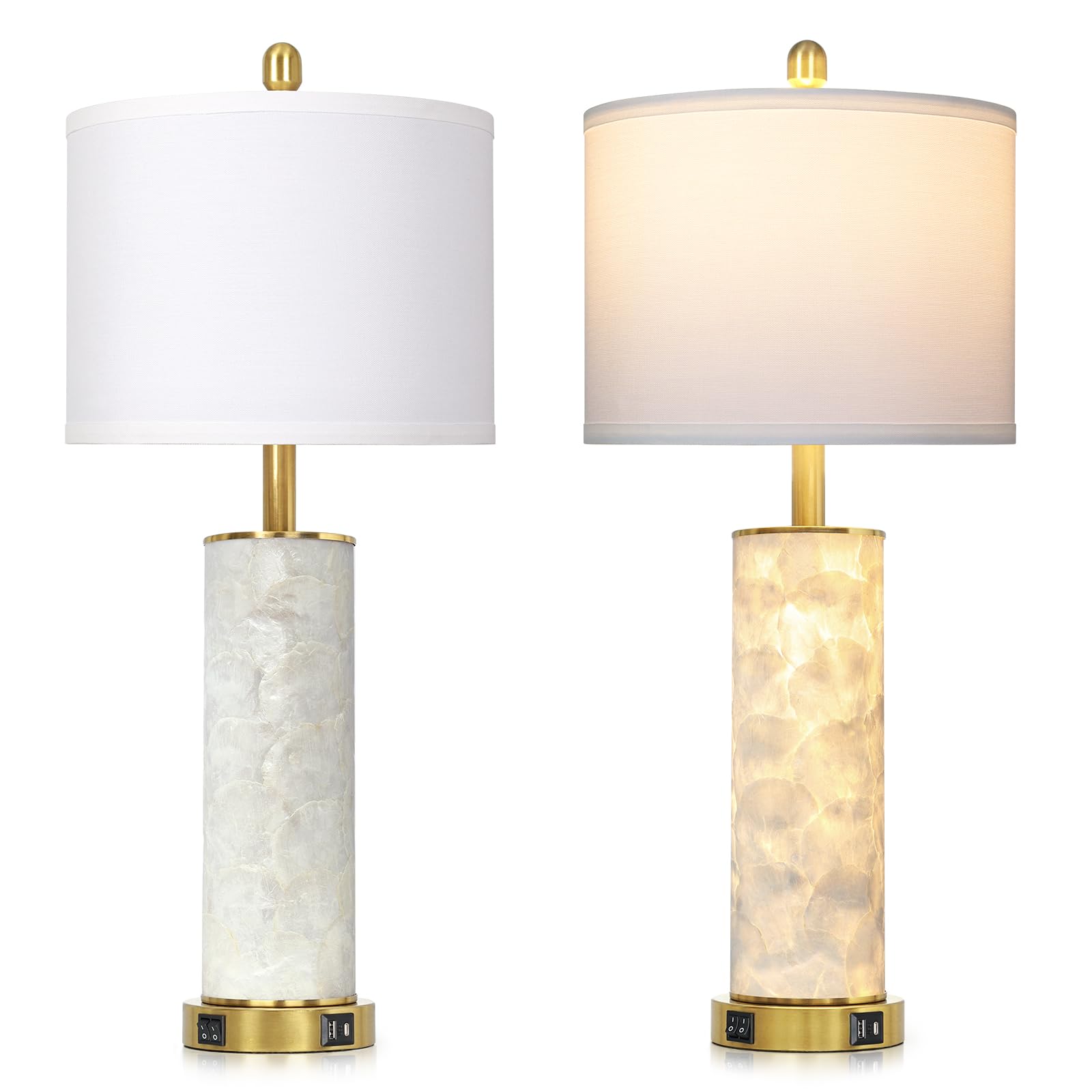 29" Gold Modern Table Lamps Set of 2, 3-Way Dimmable Touch Lamps for Nightstand with USB A+C & Outlets,Brass Lamps for Living Room, Bedroom, Nightstand, Entryway(2 Bulbs Included)