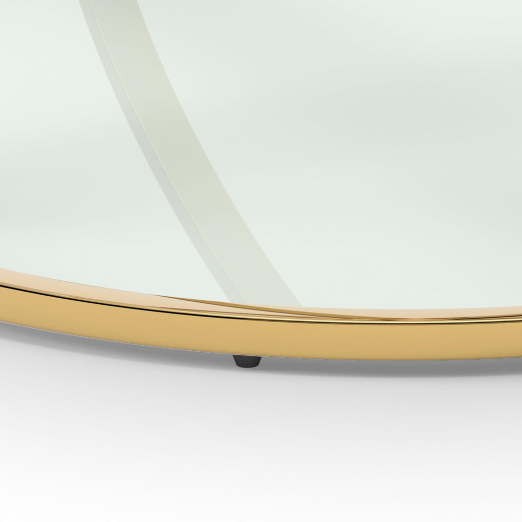32" Tempered Glass Round Coffee Table Modern Gold Frame Ring Base Single-Layer Circle Living Room Center Tables