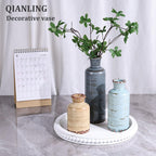 Blue Ceramic Vase Set - 3 Blue Small Vases, Farmhouse Country Flower Vase Home Decor, Living Room Decoration, Table Decoration, Fireplace Decor, and Entrance Decorations Centerpieces