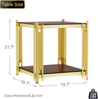 Luxury Gold Square Glass End Table, 19.7" Modern Side Table with Stainless Steel Irregular Leg Clear Tempered Glass Tabletop, Accent Furniture for Living Room, Clear