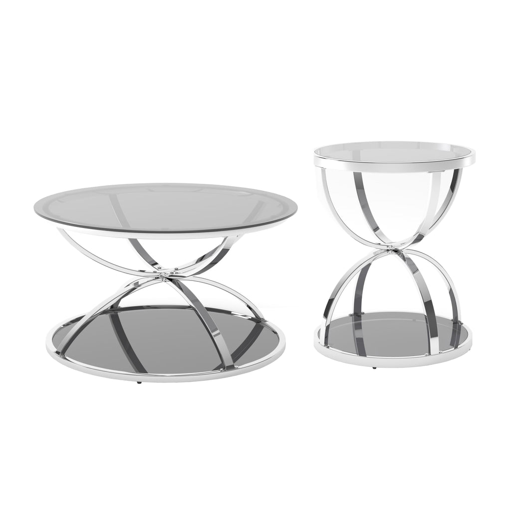 32" Tempered Glass Round Coffee Table Modern Gold Frame Ring Base Single-Layer Circle Living Room Center Tables