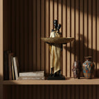 Lescafita African Woman Sculpture with Gold Leaf Bowl, Handmade Resin Figurine, Exotic Tribal Art Statue for Living Room, Dining Table, or Entryway Decoration