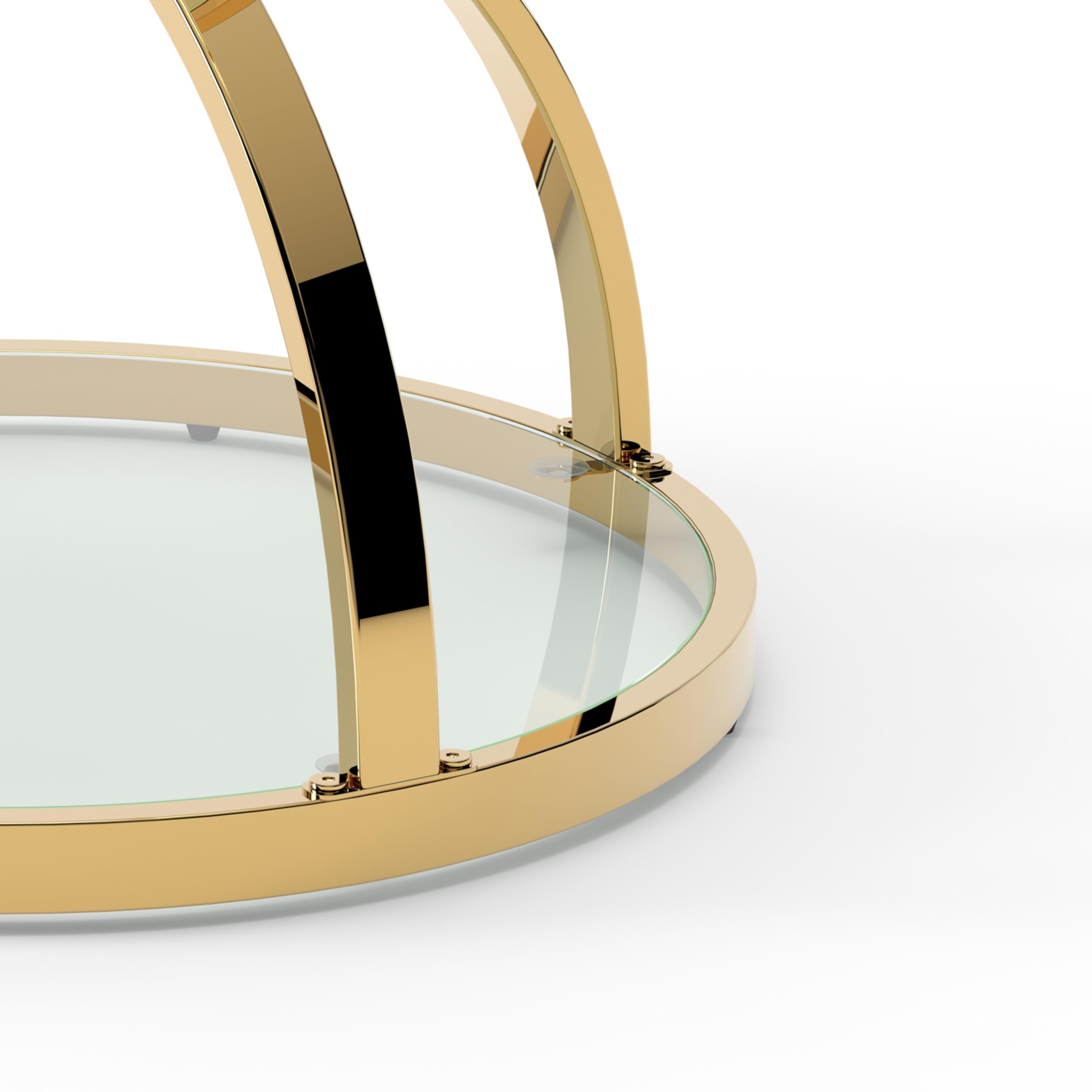 32" Tempered Glass Round Coffee Table Modern Gold Frame Ring Base Single-Layer Circle Living Room Center Tables