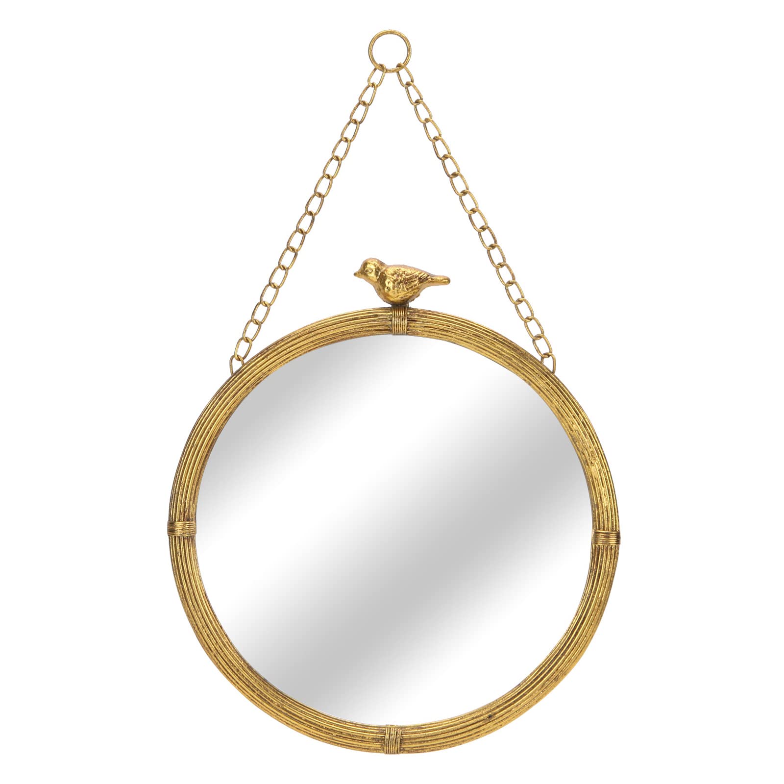 NIKKY HOME 6.7 Inch Decorative Small Hanging Mirrors Vintage Round Metal Framed Wall Mounted Mirror Decor with Bird for Bathroom Living Room Office, Rustic Gold