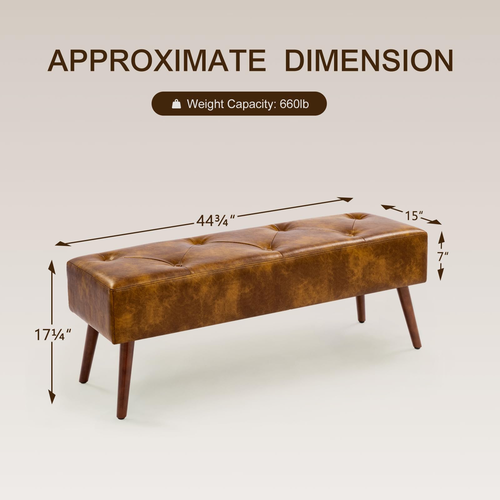 Furnimart 44 Inch Green Velvet Bench Ottoman Comfortable Footrest Stool Table Bench Dining Bench Tufting Bench Indoor Bench with Gold Legs for Living Room Bedroom Entryway (Velvet-Green)