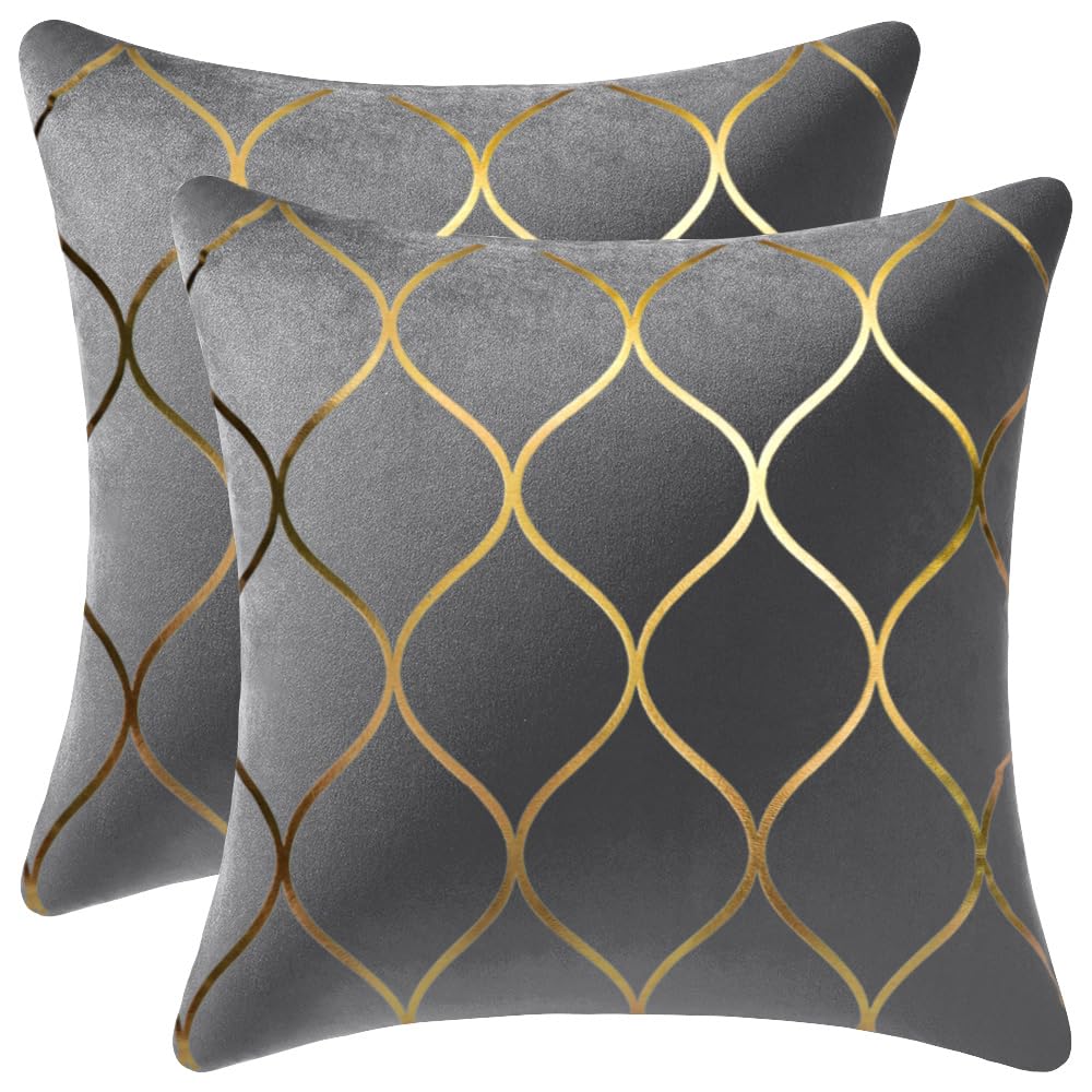 DEZENE 12x20 Inch Gold Velvet Throw Pillow Covers: 2 Pack Rectangular Decorative Pillow Cases for Bedroom Sofa Couch Living Room, Black