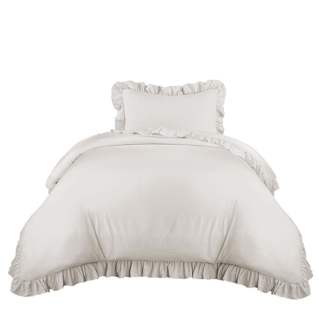 Lush Decor Reyna Ruffle Comforter Set - 3 Piece Cozy Ruffled Bedding Set - Timeless Elegance and Comfort for Bedroom - King, Gray