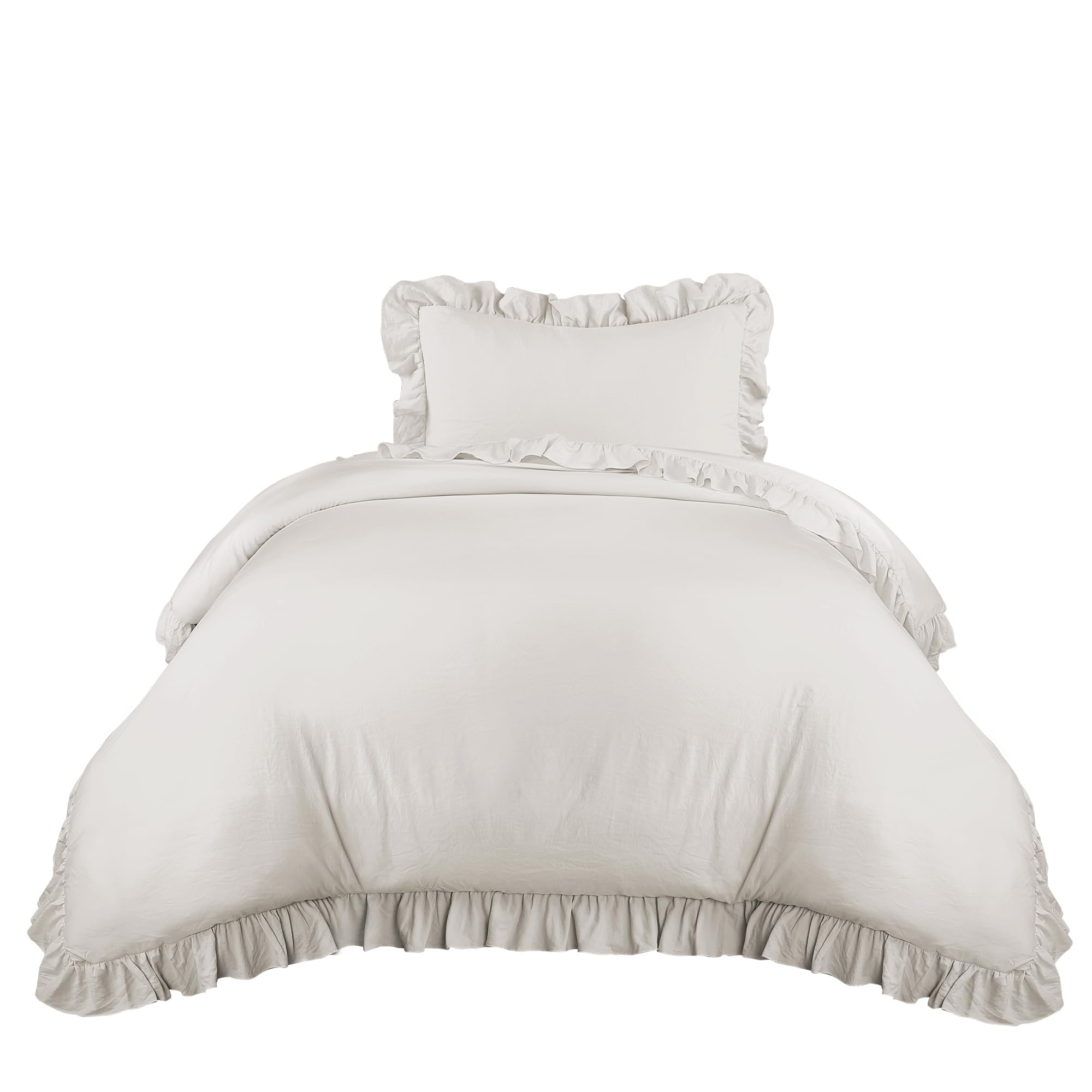 Lush Decor Reyna Ruffle Comforter Set - 3 Piece Cozy Ruffled Bedding Set - Timeless Elegance and Comfort for Bedroom - King, Gray