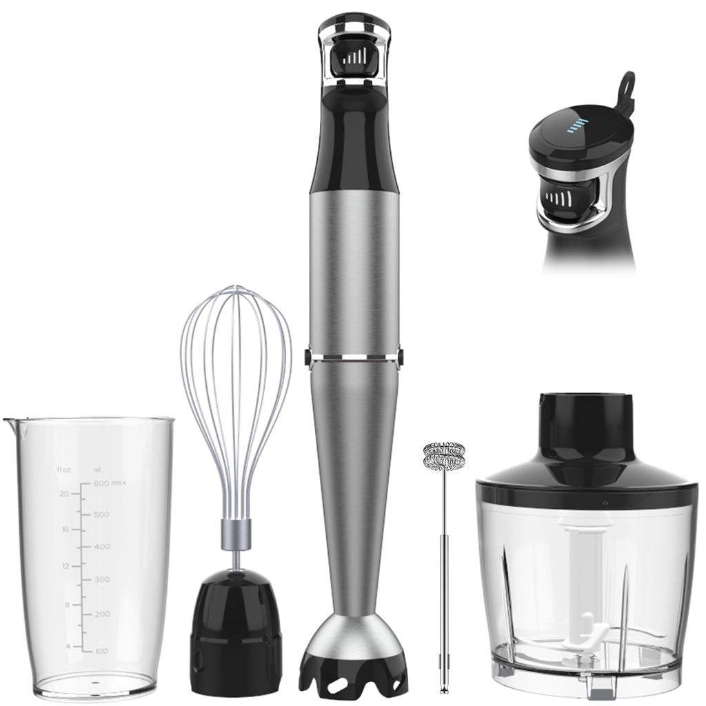 Turelar Immersion Blender Handheld Corded Hand Blenders Set 1100W, Trigger Variable Speed 5 in 1 Stick Emulsifier with Chopper, Whisk and Frother for Soup, Baby Food and Smoothies, Navy Blue