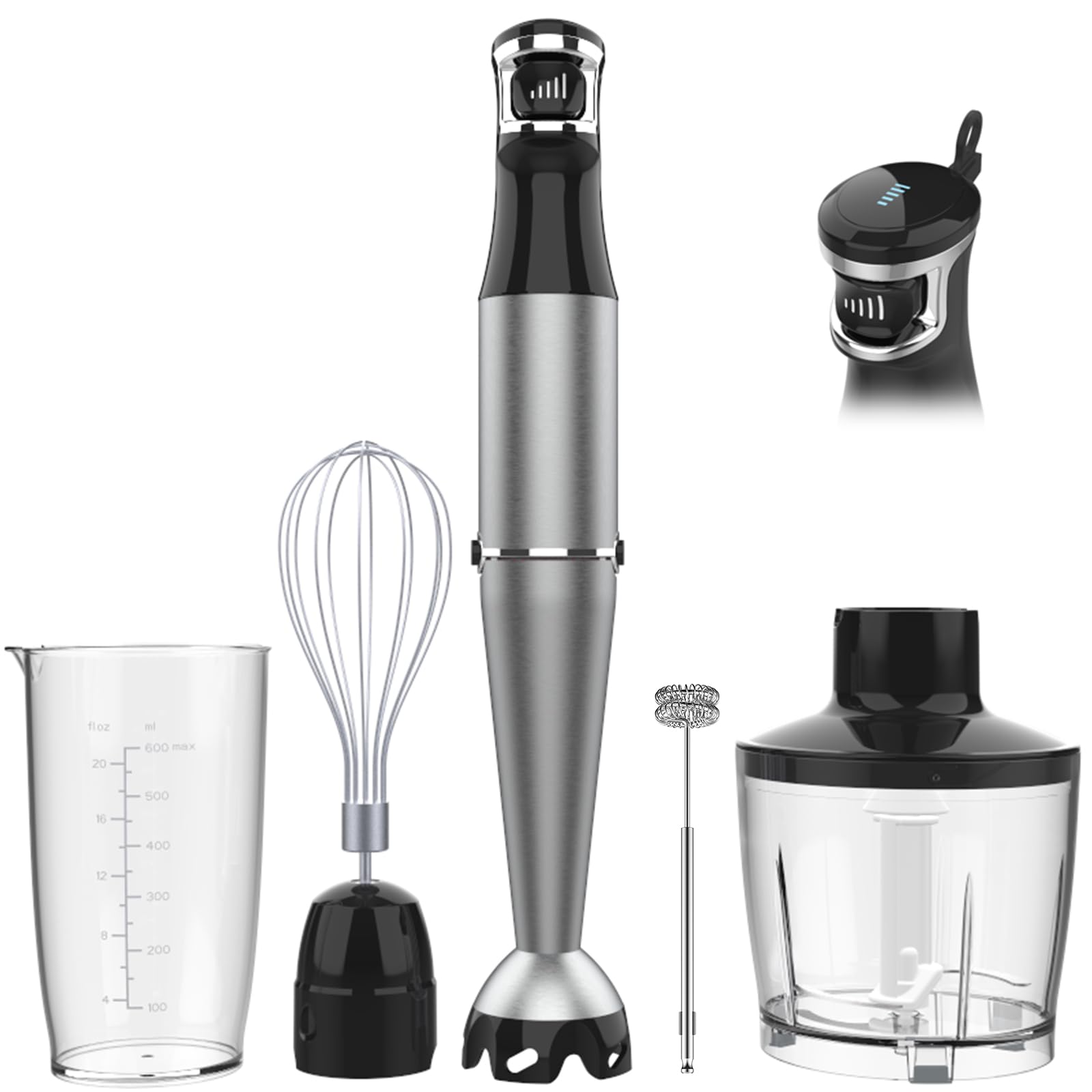 Turelar Immersion Blender Handheld Corded Hand Blenders Set 1100W, Trigger Variable Speed 5 in 1 Stick Emulsifier with Chopper, Whisk and Frother for Soup, Baby Food and Smoothies, Navy Blue