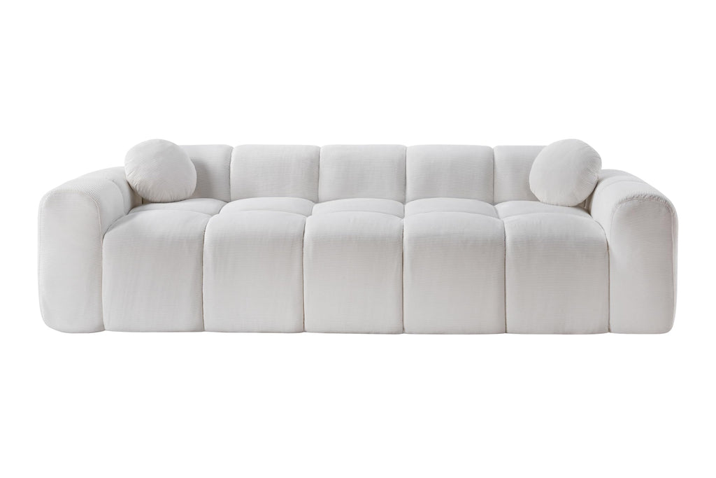 98.4-Inch Oversized Boneless Cloud Couches Deep Seat Foam Sofa Couch with 2 Round Toss Pillows, Luxury Corduroy Upholstered 3 Seat Tufted Loveseat, Cloud Sofa in a Box