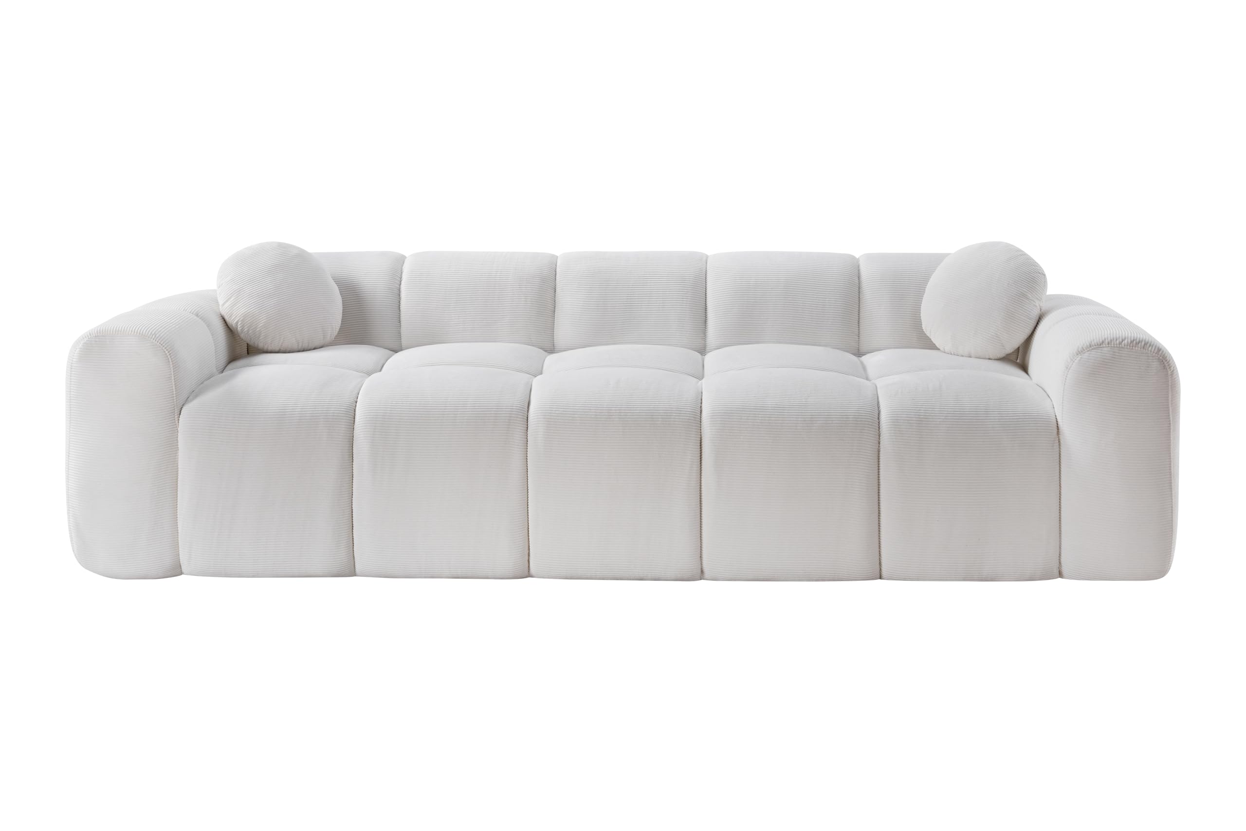 98.4-Inch Oversized Boneless Cloud Couches Deep Seat Foam Sofa Couch with 2 Round Toss Pillows, Luxury Corduroy Upholstered 3 Seat Tufted Loveseat, Cloud Sofa in a Box