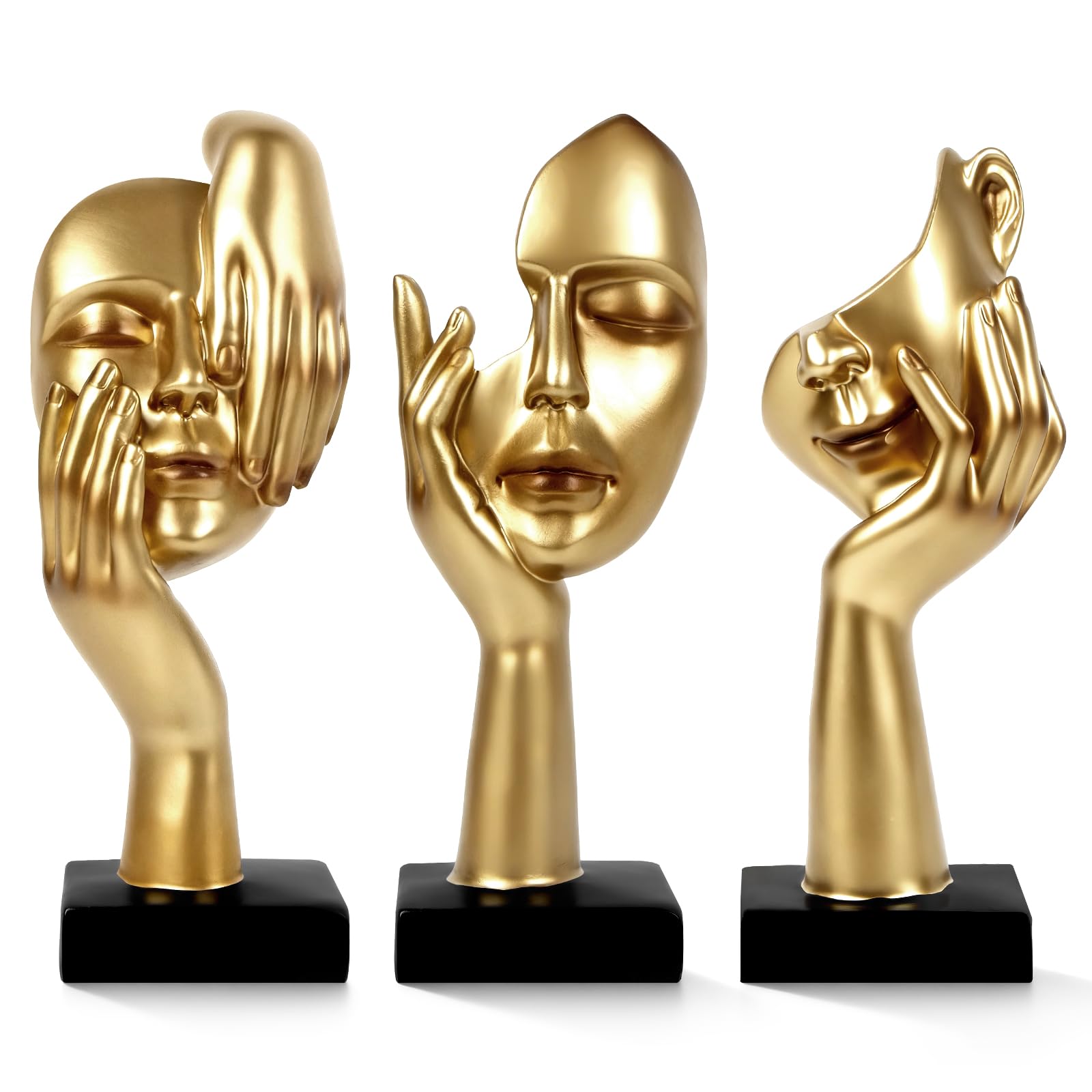 3 Pcs Thinker Statue, Silence is Gold Abstract Art Figurine, No Hear No See No Speak Modern Home Resin Sculptures Decorative Objects Decor for Home Office Bookshelf Desktop(Black) (A-41)