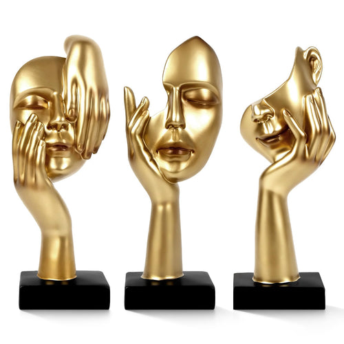 3 Pcs Thinker Statue, Silence is Gold Abstract Art Figurine, No Hear No See No Speak Modern Home Resin Sculptures Decorative Objects Decor for Home Office Bookshelf Desktop(Black) (A-41)