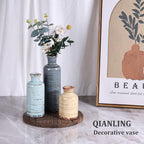 Blue Ceramic Vase Set - 3 Blue Small Vases, Farmhouse Country Flower Vase Home Decor, Living Room Decoration, Table Decoration, Fireplace Decor, and Entrance Decorations Centerpieces