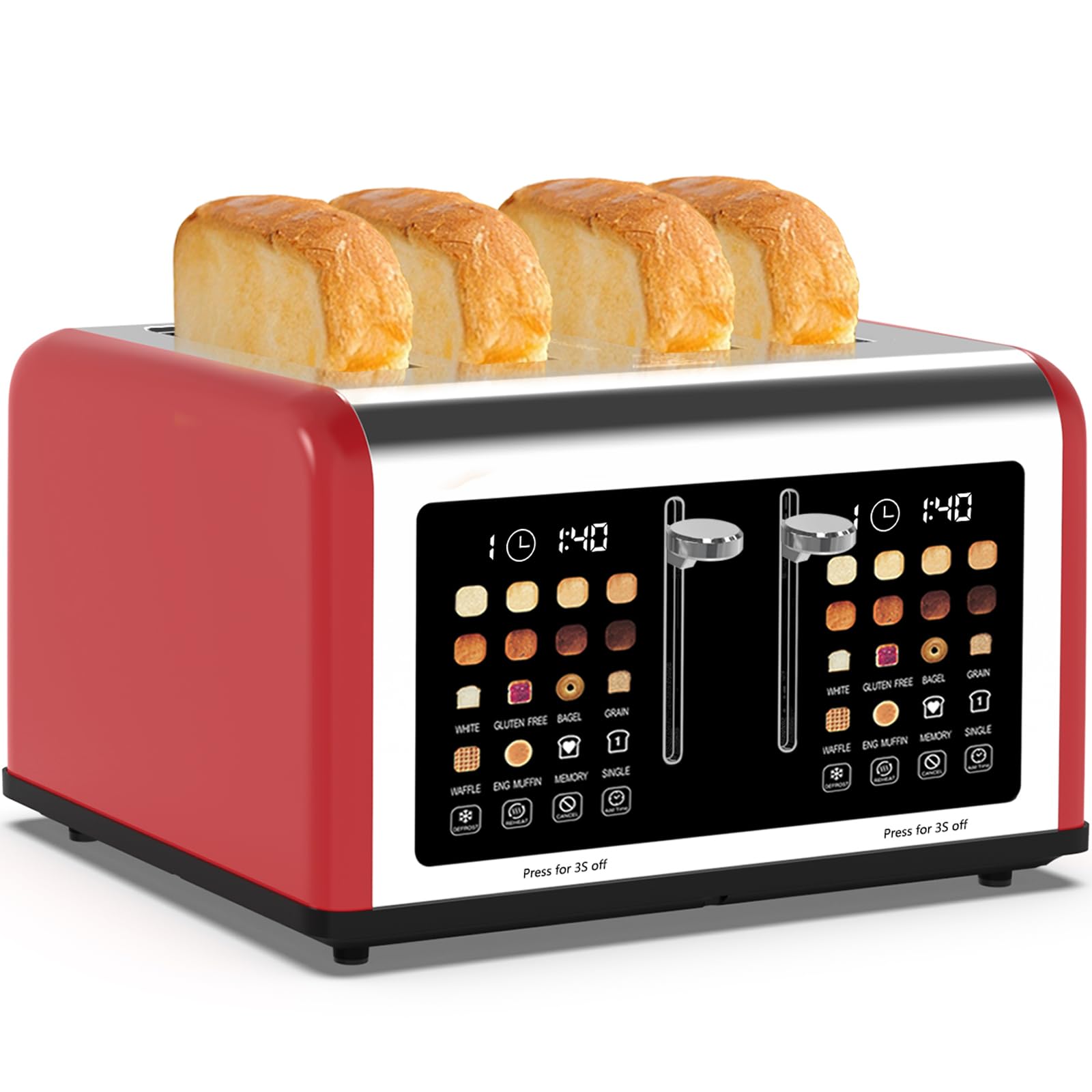 4 Slice Toaster Touch Screen, Stainless Steel Toasters Digital Timer, Dual Control Panel Toasters, 8 Shade Settings 6 Bread Types for Bagel, Cancel, Defrost 1650W