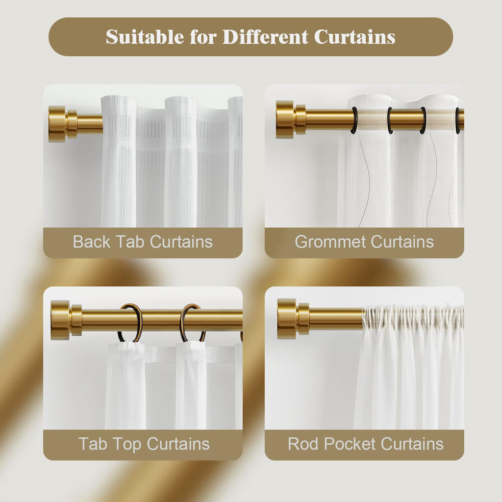 Oneach Heavy Duty Curtain Rods for Windows 72 to 144 Inch, 1 Inch Brass Gold Curtain Rod, Adjustable Length Rod with Metal Finials, Modern Decorative for Bedroom Kitchen Living Room (16 to 150 Inch)
