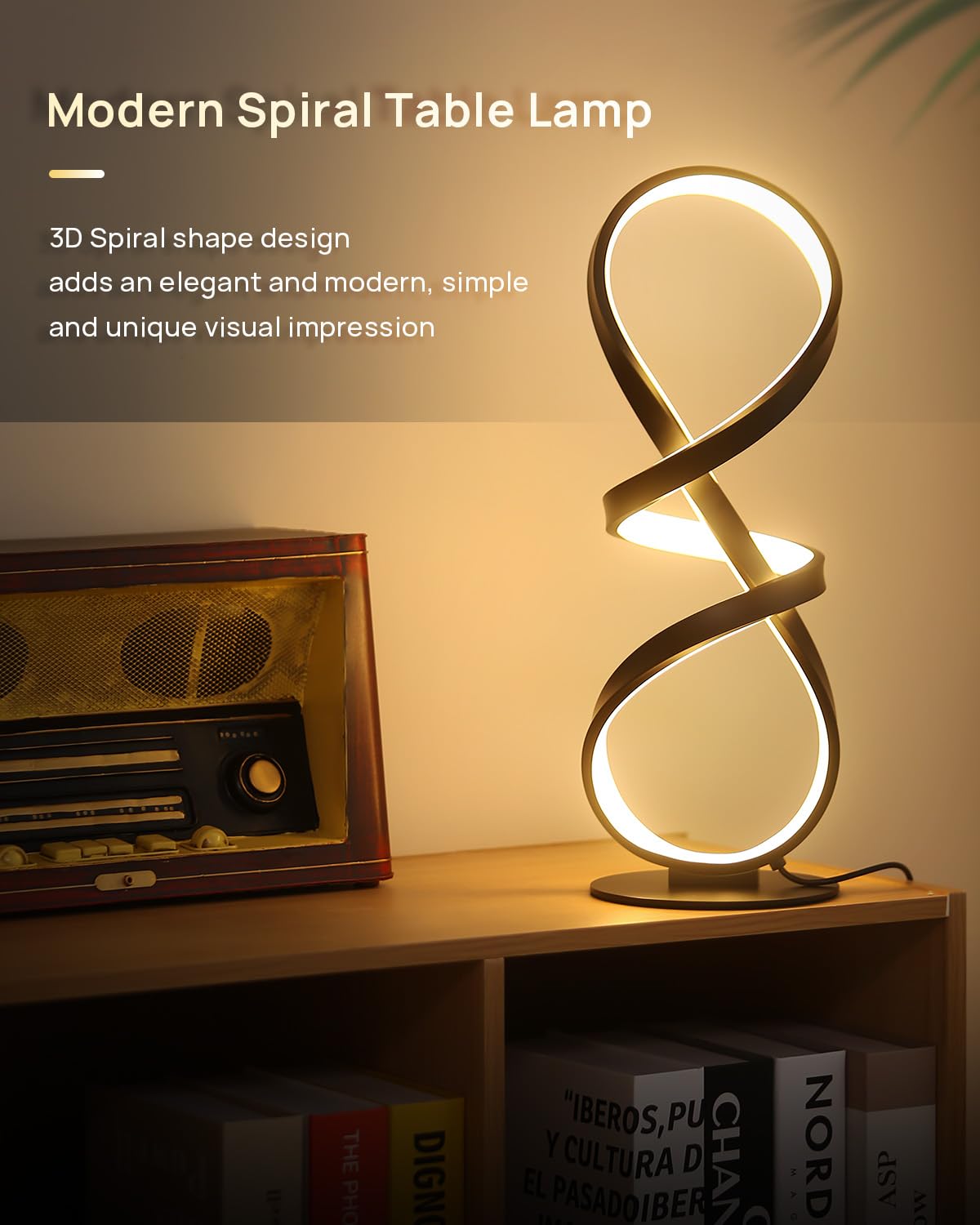 2 Pack LED Touch Dimmable Spiral Desk Lamp, 3 Color Temperature Modern Nightstand Lamp, Unique Bedside Table Lamp for Living Room, Bedroom, Cool Lamps for Ideal Gift, Gold
