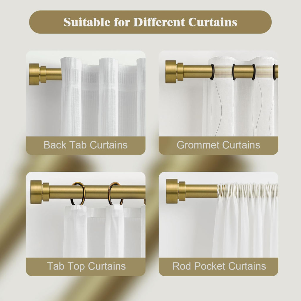 Oneach Heavy Duty Curtain Rods for Windows 72 to 144 Inch, 1 Inch Brass Gold Curtain Rod, Adjustable Length Rod with Metal Finials, Modern Decorative for Bedroom Kitchen Living Room (16 to 150 Inch)