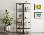 BON AUGURE 5-Tier Corner Ladder Shelf Stand, Black Metal Wood Corner Bookshelf, Narrow Tall Display Bookcase Shelving Unit for Living Room, Home Office, Small Space (Rustic Oak)