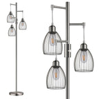 Dimmable Floor Lamp, Industrial Floor Lamps for Living Room, Gold Tree Lamp Standing Lamp Tall Lamps with 3 Elegant Teardrop Cage Head & 800 Lumens LED Bulbs for Living room Bedroom Office Dining Room