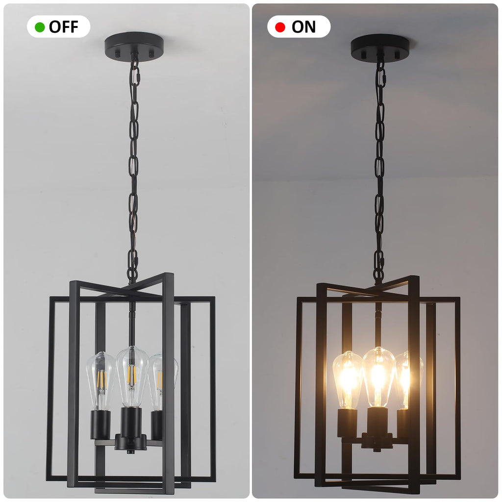 Black Gold Chandelier for Dining Room, Modern Farmhouse 3 Light Entryway Pendant Light Fixture Adjustable Geometric Industrial Rustic Foyer Light for Living Room Kitchen Island Hallway Bedroom